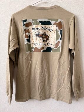 Men's Long Sleeve Tee - Khaki Camo Logo